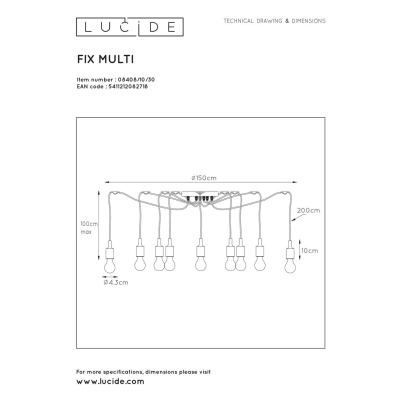 lafabryka.pl Lampa wisząca FIX MULTIPLE 10xE27 Black 08408/10/30 Lucide